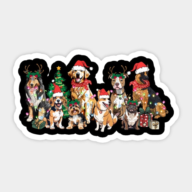 Christmas Lights Xmas Dog Tree Cute Funny Puppy Dogs Xmas Sticker by rivkazachariah